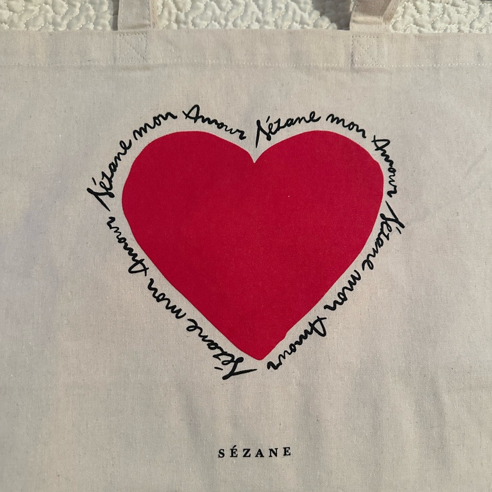 Sezane Red Heart Canvas Tote Bag